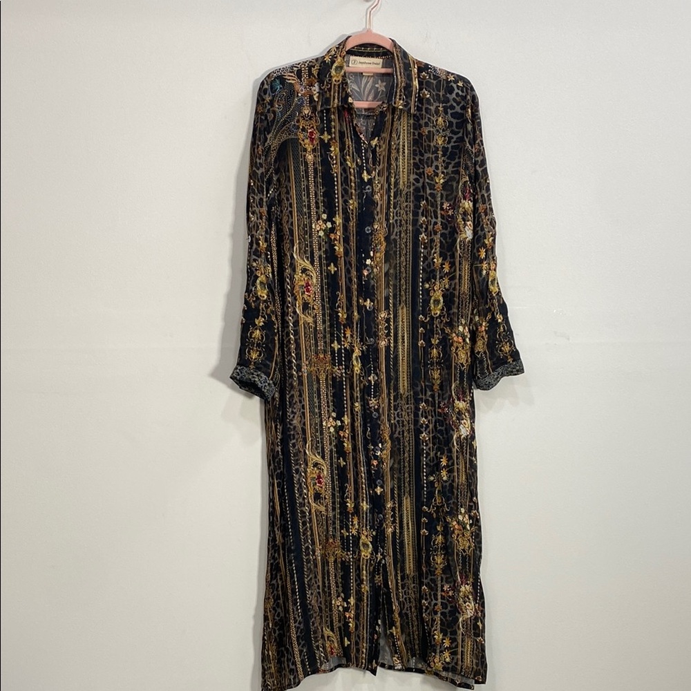 Jayshree Dalal Floral Black and Gold Dress Viscose Silk Small